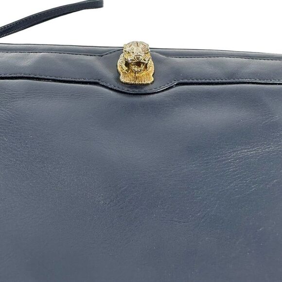 Ruth Saltz Clutch Handbag Vintage Leather Navy Blue Lion Classic Evening Purse - Picture 3 of 11